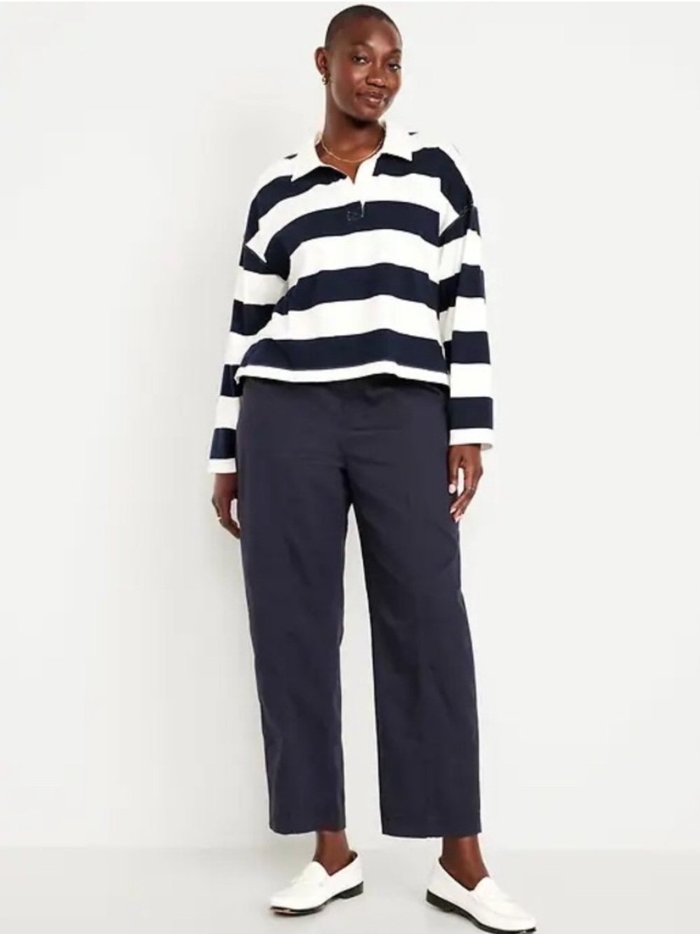 New Old Navy High Waisted Barrel Ankle Pants Navy Blue Trouser - Picture 6 of 11